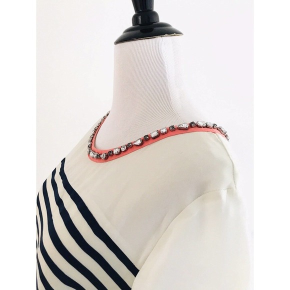 Anthropologie | Maeve Jewel Collar Women SM White Red Striped Top Short Sleeve - Picture 6 of 10